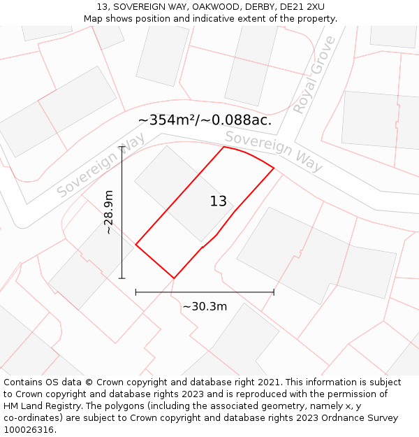 13, SOVEREIGN WAY, OAKWOOD, DERBY, DE21 2XU: Plot and title map