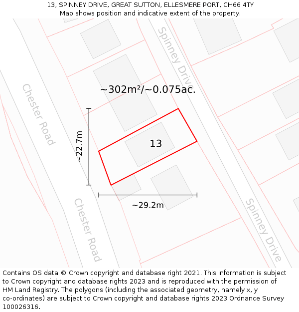 13, SPINNEY DRIVE, GREAT SUTTON, ELLESMERE PORT, CH66 4TY: Plot and title map