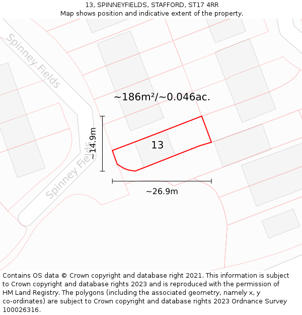 13, SPINNEYFIELDS, STAFFORD, ST17 4RR: Plot and title map