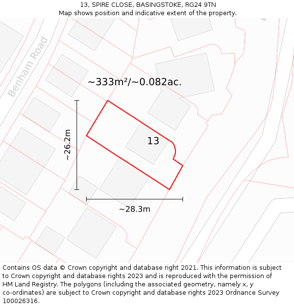 13, SPIRE CLOSE, BASINGSTOKE, RG24 9TN: Plot and title map