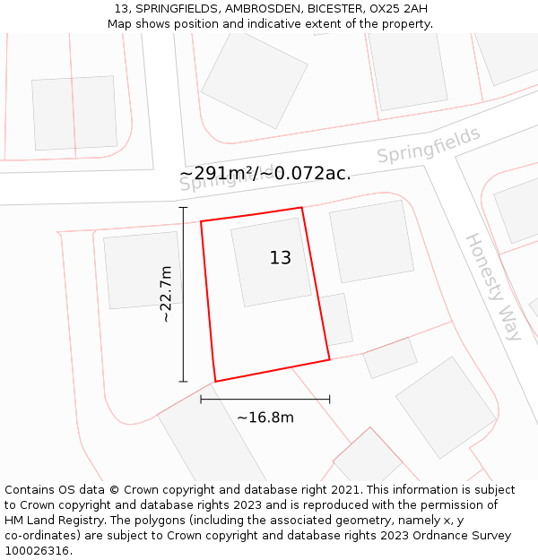 13, SPRINGFIELDS, AMBROSDEN, BICESTER, OX25 2AH: Plot and title map