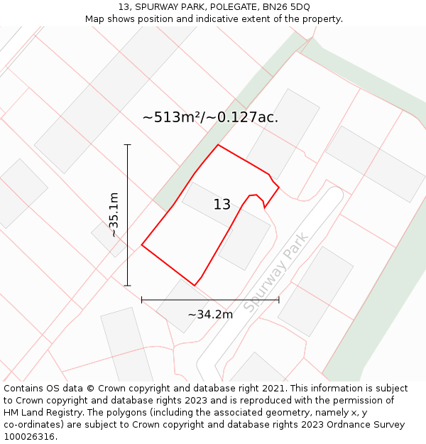 13, SPURWAY PARK, POLEGATE, BN26 5DQ: Plot and title map