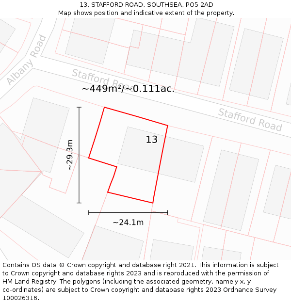 13, STAFFORD ROAD, SOUTHSEA, PO5 2AD: Plot and title map