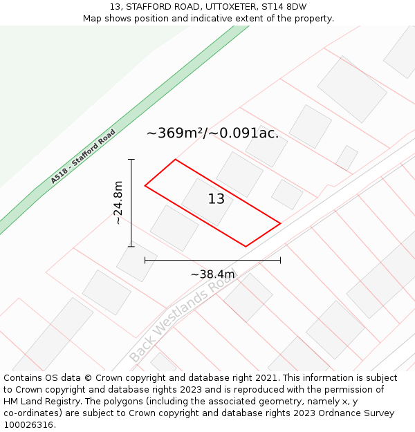 13, STAFFORD ROAD, UTTOXETER, ST14 8DW: Plot and title map