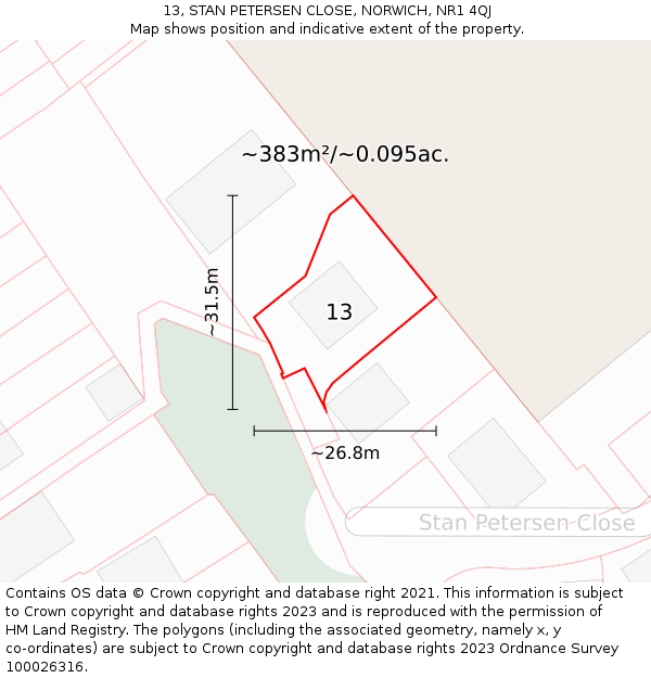 13, STAN PETERSEN CLOSE, NORWICH, NR1 4QJ: Plot and title map