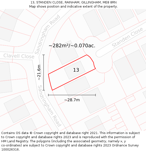 13, STANDEN CLOSE, RAINHAM, GILLINGHAM, ME8 8RN: Plot and title map
