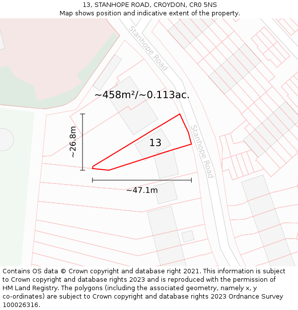 13, STANHOPE ROAD, CROYDON, CR0 5NS: Plot and title map