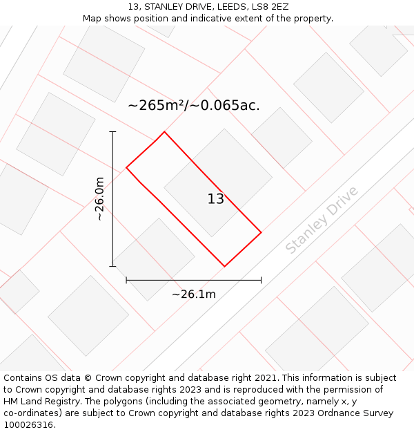 13, STANLEY DRIVE, LEEDS, LS8 2EZ: Plot and title map