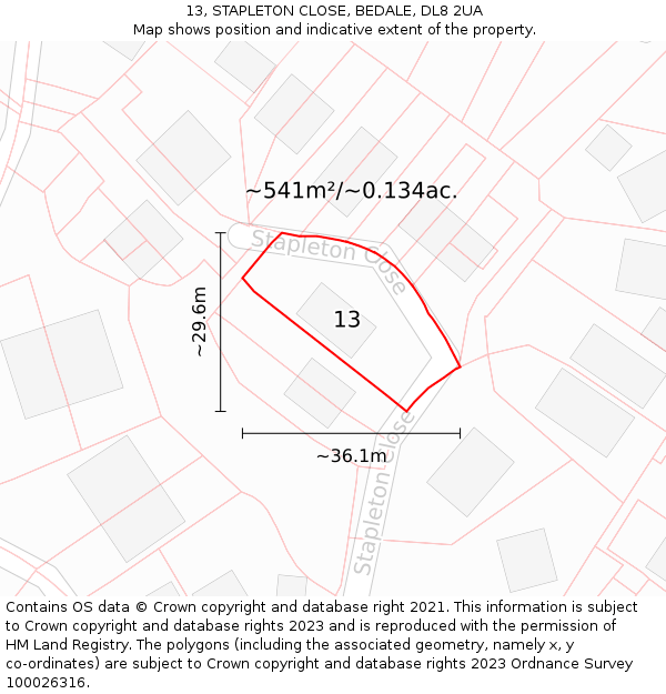 13, STAPLETON CLOSE, BEDALE, DL8 2UA: Plot and title map