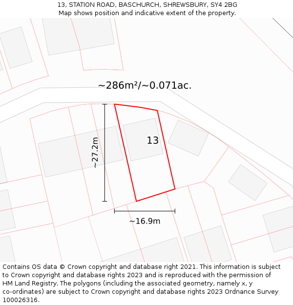 13, STATION ROAD, BASCHURCH, SHREWSBURY, SY4 2BG: Plot and title map