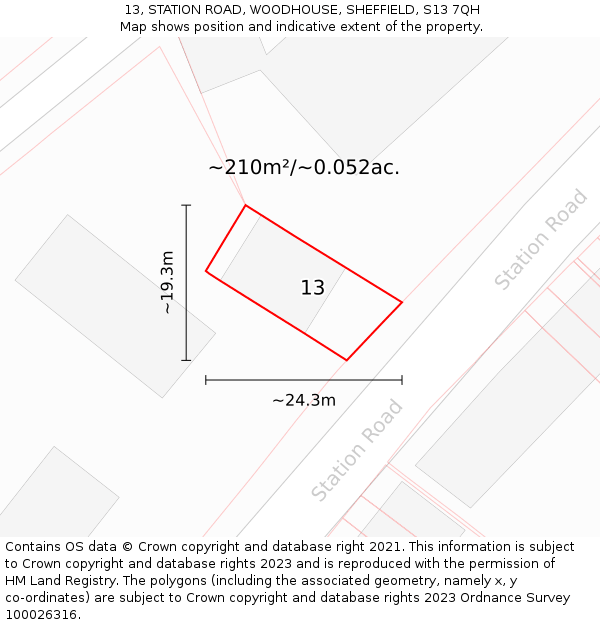 13, STATION ROAD, WOODHOUSE, SHEFFIELD, S13 7QH: Plot and title map