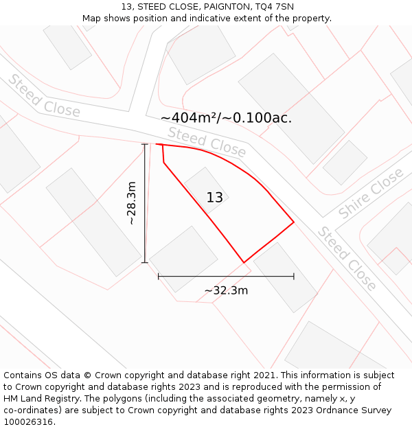 13, STEED CLOSE, PAIGNTON, TQ4 7SN: Plot and title map