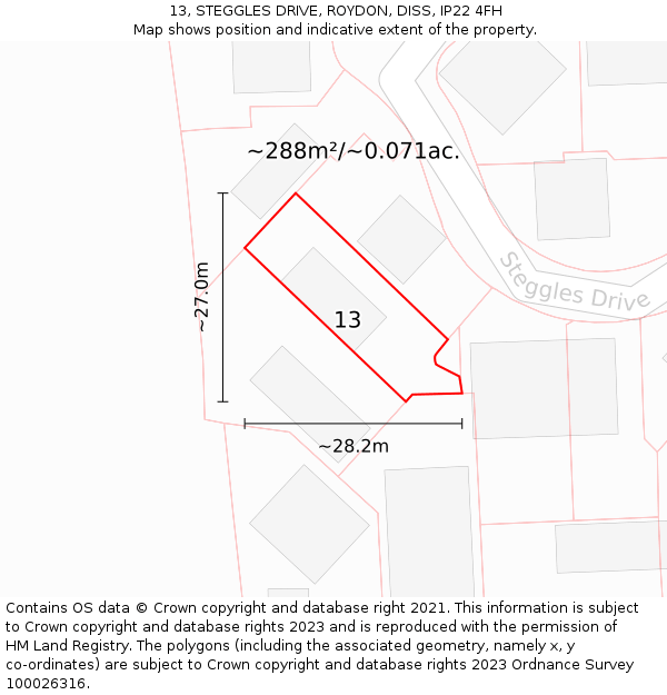 13, STEGGLES DRIVE, ROYDON, DISS, IP22 4FH: Plot and title map