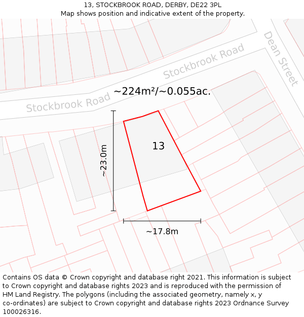 13, STOCKBROOK ROAD, DERBY, DE22 3PL: Plot and title map