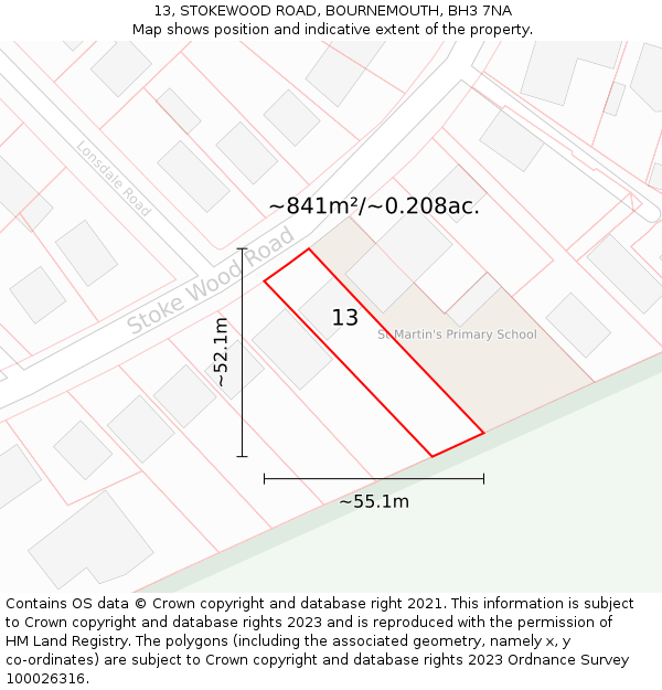 13, STOKEWOOD ROAD, BOURNEMOUTH, BH3 7NA: Plot and title map