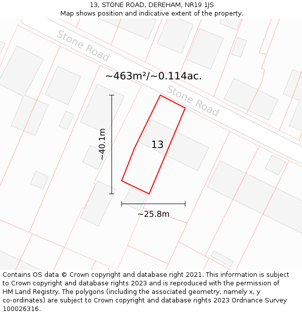 13, STONE ROAD, DEREHAM, NR19 1JS: Plot and title map