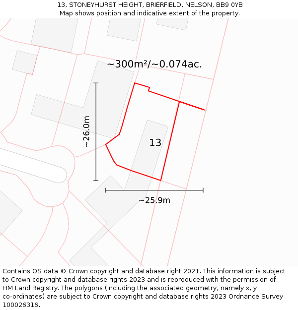 13, STONEYHURST HEIGHT, BRIERFIELD, NELSON, BB9 0YB: Plot and title map