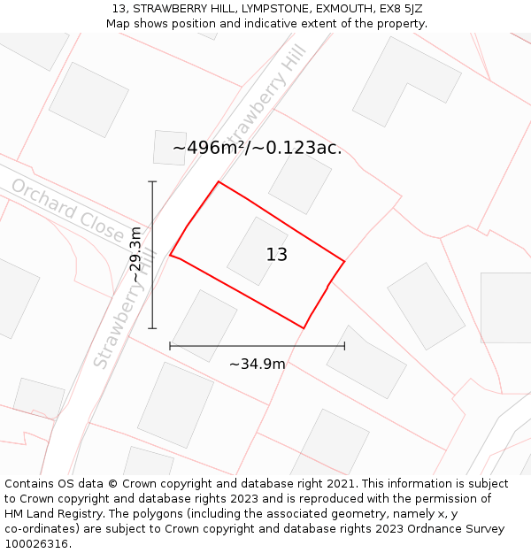 13, STRAWBERRY HILL, LYMPSTONE, EXMOUTH, EX8 5JZ: Plot and title map
