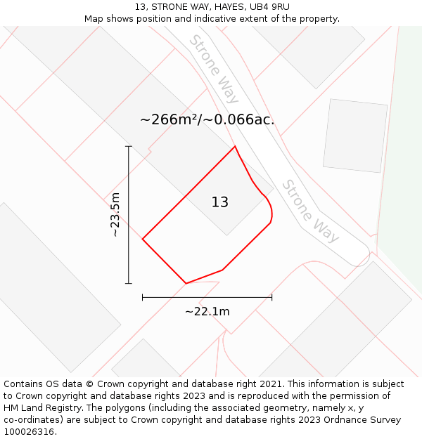 13, STRONE WAY, HAYES, UB4 9RU: Plot and title map