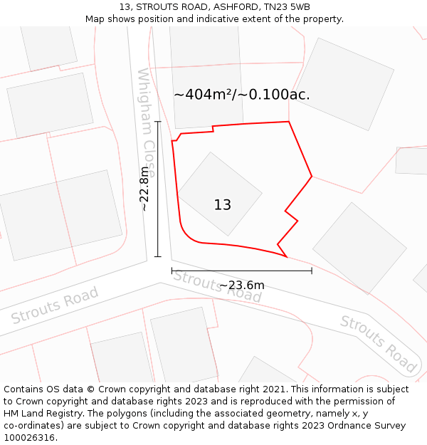 13, STROUTS ROAD, ASHFORD, TN23 5WB: Plot and title map