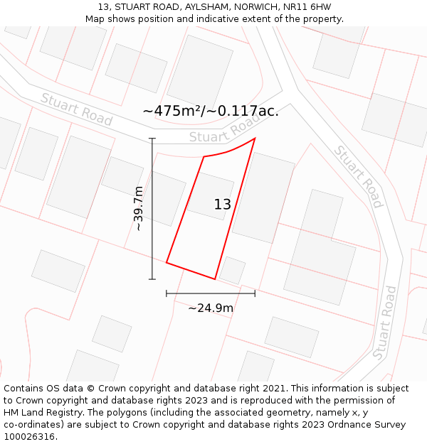13, STUART ROAD, AYLSHAM, NORWICH, NR11 6HW: Plot and title map