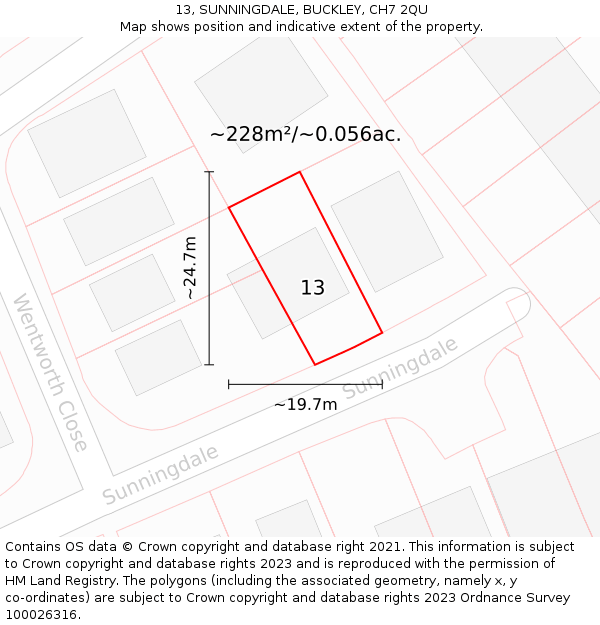 13, SUNNINGDALE, BUCKLEY, CH7 2QU: Plot and title map