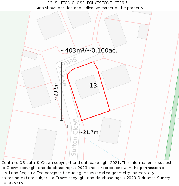 13, SUTTON CLOSE, FOLKESTONE, CT19 5LL: Plot and title map