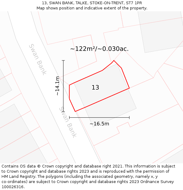 13, SWAN BANK, TALKE, STOKE-ON-TRENT, ST7 1PR: Plot and title map