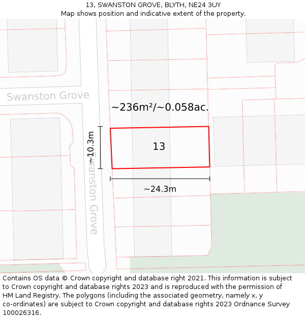 13, SWANSTON GROVE, BLYTH, NE24 3UY: Plot and title map