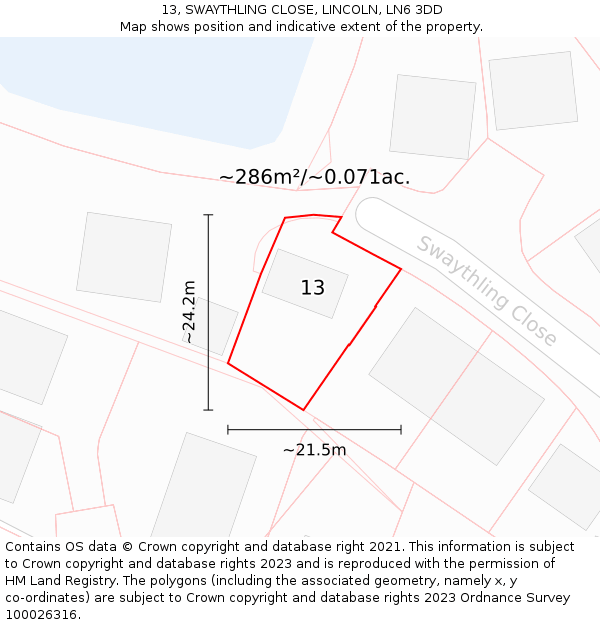 13, SWAYTHLING CLOSE, LINCOLN, LN6 3DD: Plot and title map