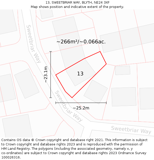 13, SWEETBRIAR WAY, BLYTH, NE24 3XF: Plot and title map