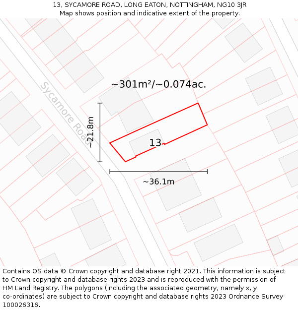 13, SYCAMORE ROAD, LONG EATON, NOTTINGHAM, NG10 3JR: Plot and title map