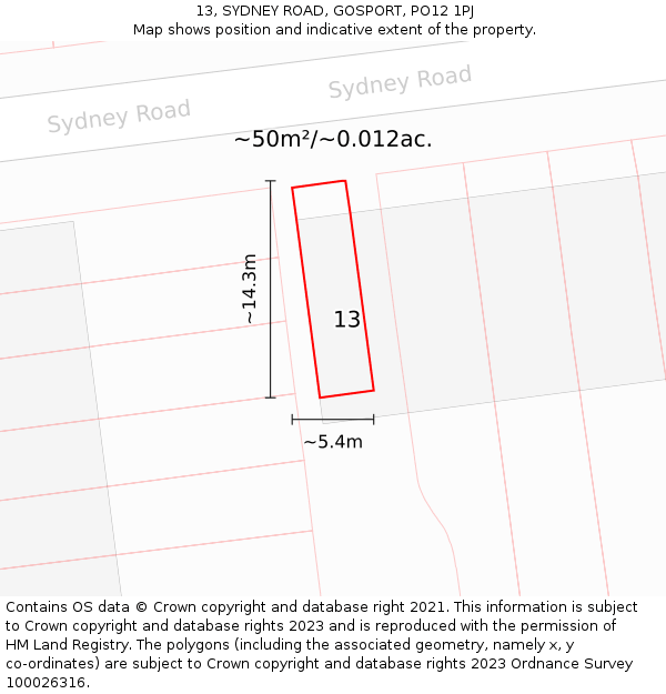 13, SYDNEY ROAD, GOSPORT, PO12 1PJ: Plot and title map