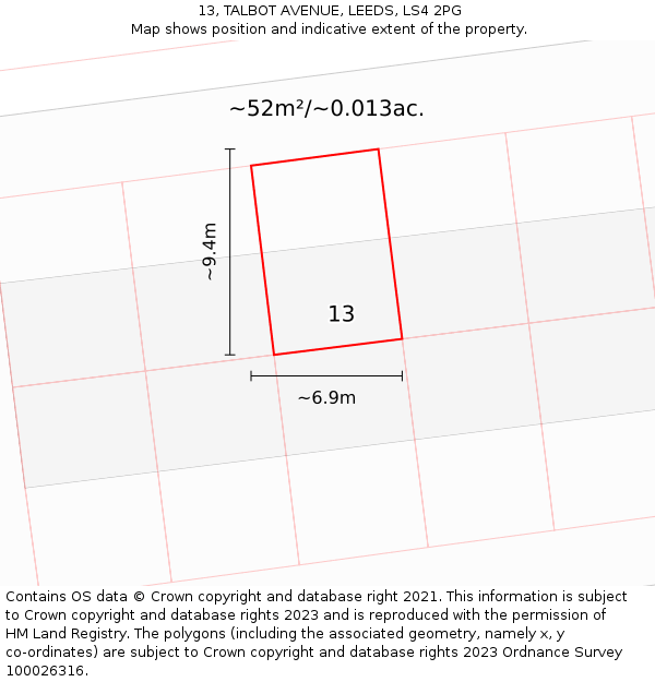 13, TALBOT AVENUE, LEEDS, LS4 2PG: Plot and title map