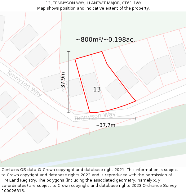 13, TENNYSON WAY, LLANTWIT MAJOR, CF61 1WY: Plot and title map