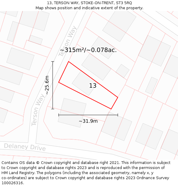 13, TERSON WAY, STOKE-ON-TRENT, ST3 5RQ: Plot and title map