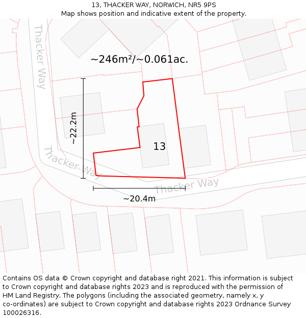 13, THACKER WAY, NORWICH, NR5 9PS: Plot and title map