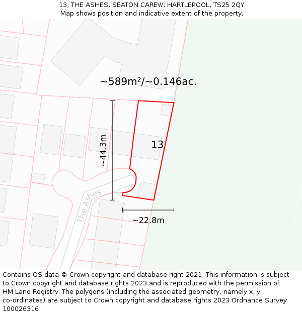 13, THE ASHES, SEATON CAREW, HARTLEPOOL, TS25 2QY: Plot and title map