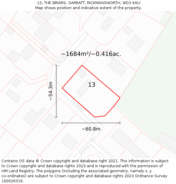 13, THE BRIARS, SARRATT, RICKMANSWORTH, WD3 6AU: Plot and title map