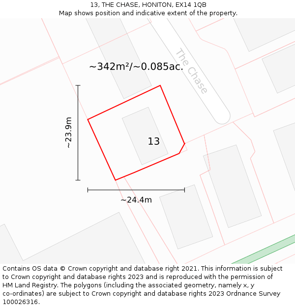 13, THE CHASE, HONITON, EX14 1QB: Plot and title map