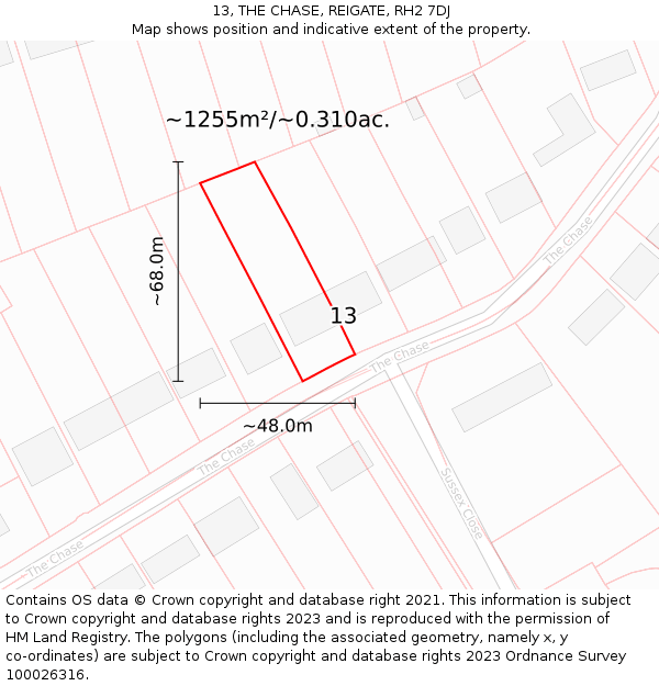 13, THE CHASE, REIGATE, RH2 7DJ: Plot and title map