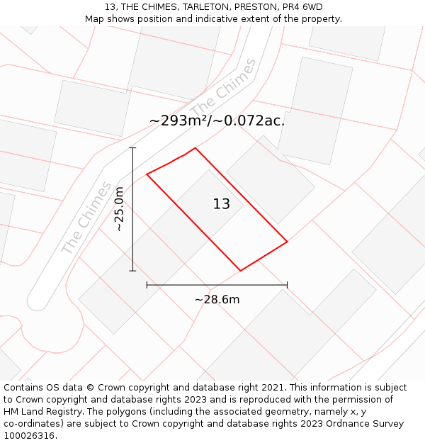 13, THE CHIMES, TARLETON, PRESTON, PR4 6WD: Plot and title map