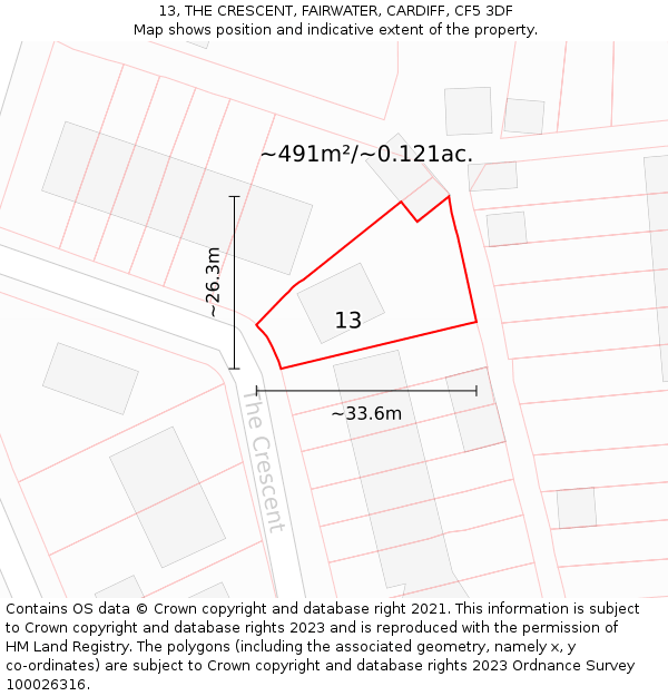 13, THE CRESCENT, FAIRWATER, CARDIFF, CF5 3DF: Plot and title map