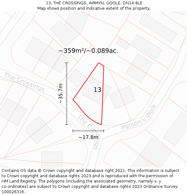 13, THE CROSSINGS, AIRMYN, GOOLE, DN14 8LE: Plot and title map