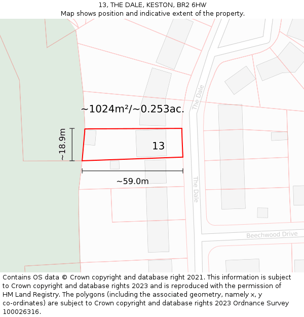 13, THE DALE, KESTON, BR2 6HW: Plot and title map