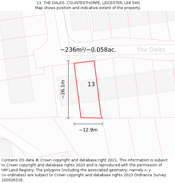 13, THE DALES, COUNTESTHORPE, LEICESTER, LE8 5XN: Plot and title map