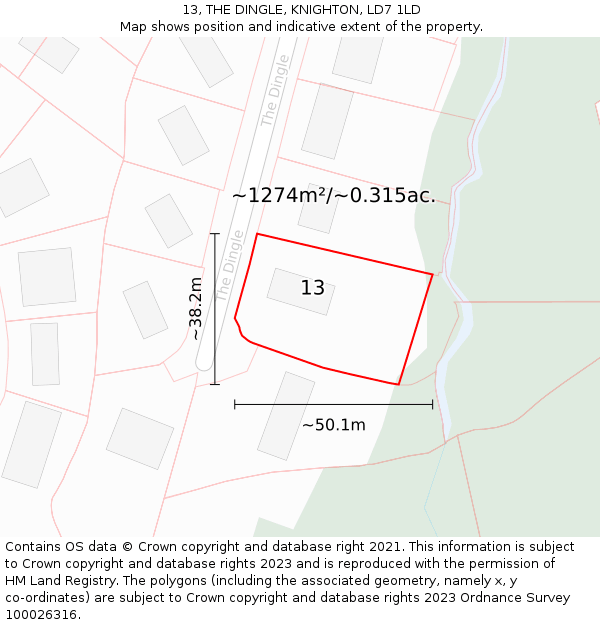 13, THE DINGLE, KNIGHTON, LD7 1LD: Plot and title map