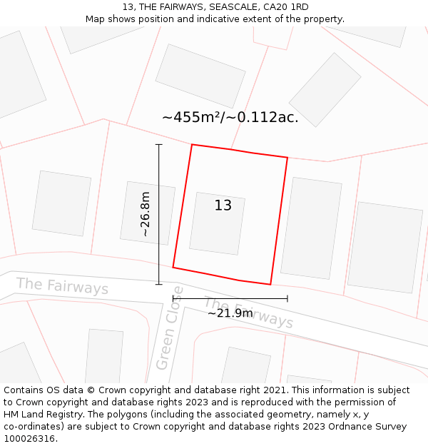 13, THE FAIRWAYS, SEASCALE, CA20 1RD: Plot and title map