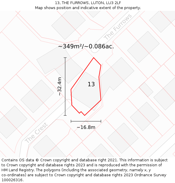 13, THE FURROWS, LUTON, LU3 2LF: Plot and title map