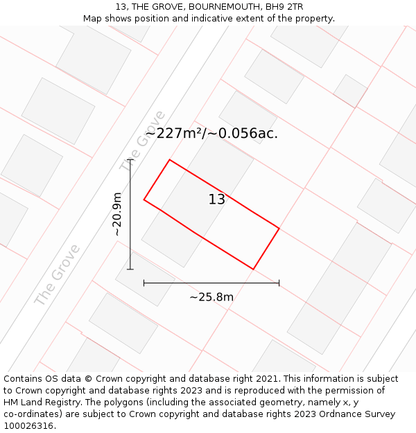 13, THE GROVE, BOURNEMOUTH, BH9 2TR: Plot and title map